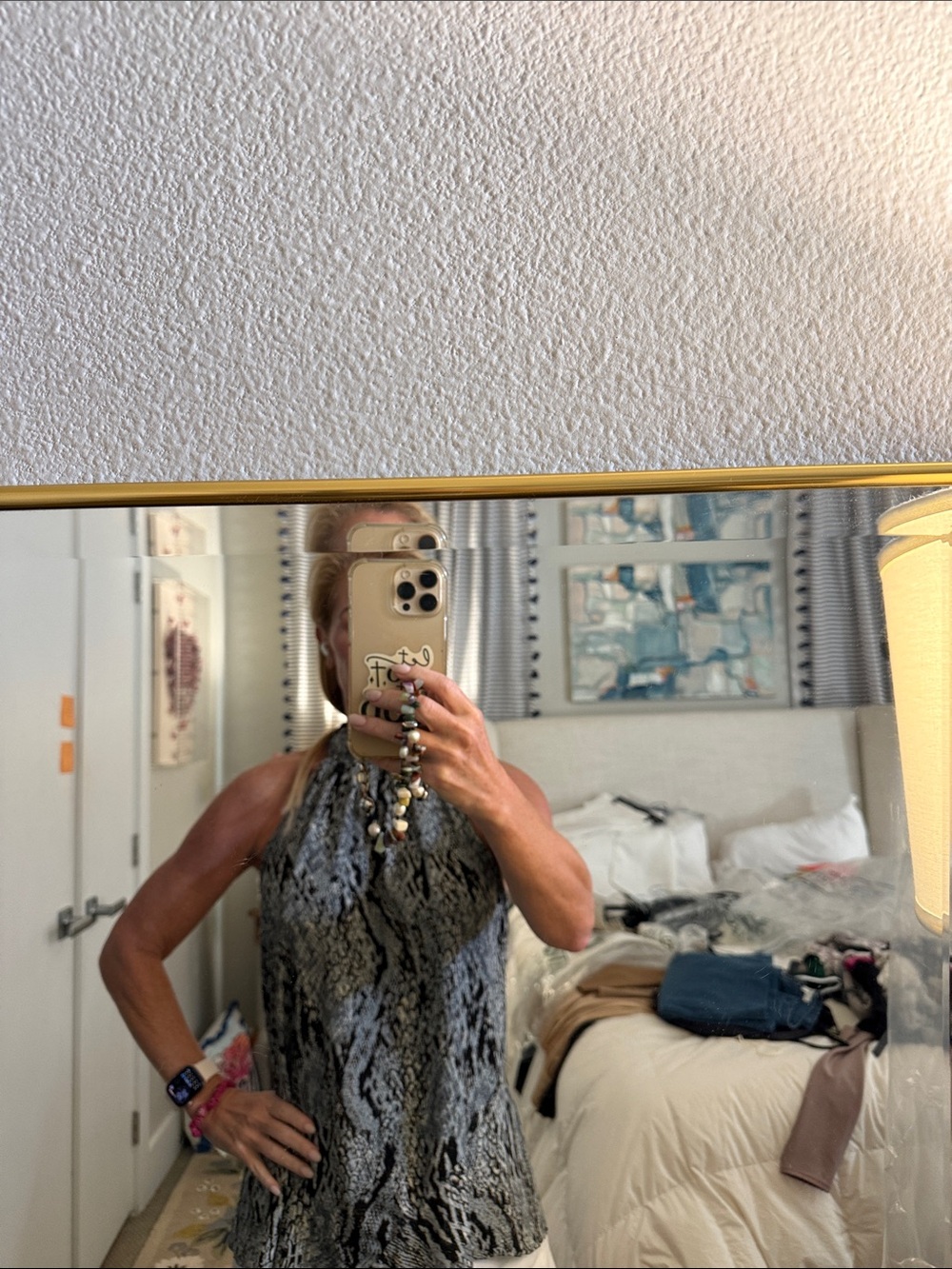 fab'rik Snake-Print Halter Tank Top - Gray & Black
